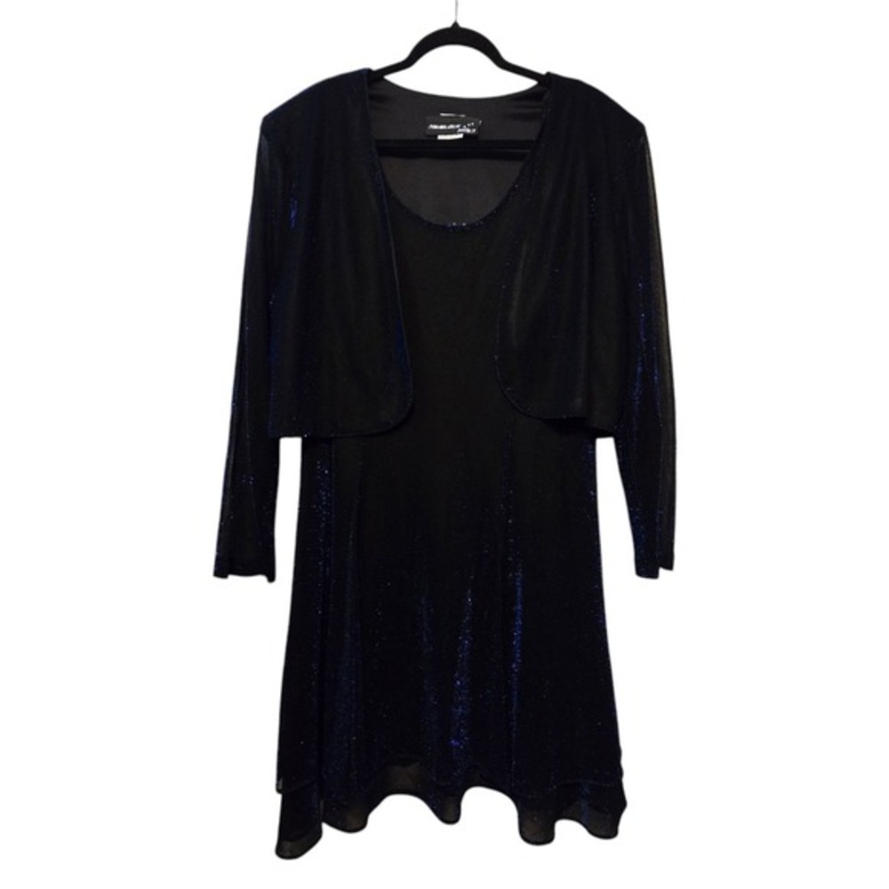 Vtg Sharade Nites Womens Shimmer Dress 2pc Set 18W Royal Blue Swing Prom Wedding